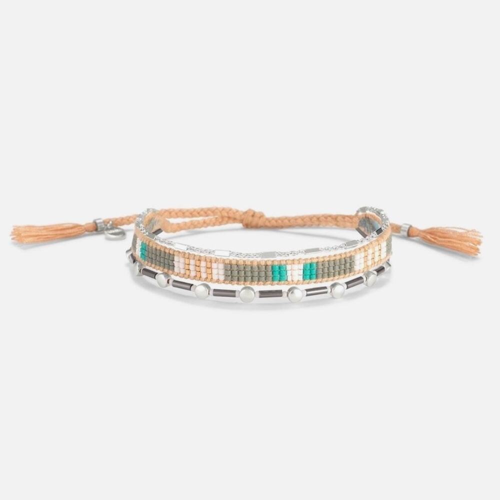 Stella & Dot Frieze Triple Strand Bracelet Tassel Rope Beaded Boho Jewelry